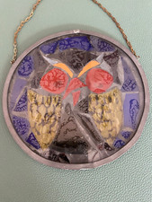 Bleiverglastes Fensterbild, Eule, Eulenmotiv, Handarbeit, Durchmesser: 16 cm