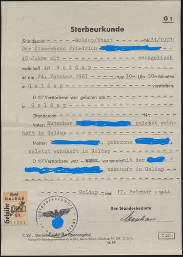 Sterbeurkunde aus der