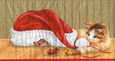 3 Servietten~ Weihnachten, Tiere, Katz und Maus unter der Weihnachtsmütze ~33x33