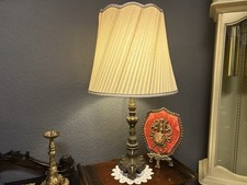 Schwere Bronze Tischlampe Barockstil mit Stoffschirm – ca. 1950er Vintage Lampe