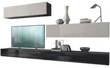 Wohnwand Anbauwand Hängeschrank Nublo in Schwarz matt - Hochglanz & Naturdekor