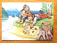 Alte Ansichts - Postkarte Bild von Rolf Lidberg: Troll Familie am Fluss