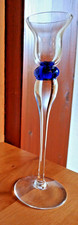 eleganter Kerzenständer, Kerzenhalter, Klarglas mit kobaltblauer Kugel H 18 cm