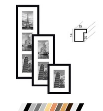 Collage Holz Bilderrahmen  "PINO" Galerie mit Passepartout für 1 - 3 Fotos