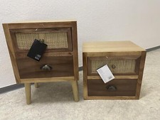 Nachttisch SASHA 40 X 30 X 57 Cm Natürlich Holz Creme Rattan Nachtkonsole B-Ware