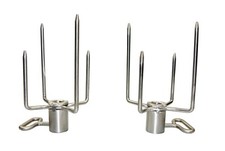 2 massive Edelstahl Fleischklammer Fleischnadel Drehspieß Grill Spieß Rotisserie