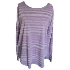 Next Lässiges Oberteil lila silber gestreift Baumwollmischung UK 16 kuschelig schick