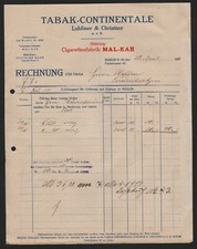 BERLIN, Rechnung 1913, MAL-KAH Zigaretten-Fabrik, Tabak-Continentale