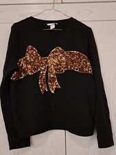 H&M Pulli S schwarz Sweatshirt Schleife Winter Weihnachten, sehr guter Zustand