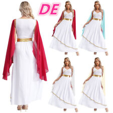 DE Damen Toga Kleid V-Ausschnitt Gold Trims Griechenland Römische Königin Kostüm
