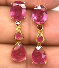 925Silber OHRRINGE HÄNGER Echte Edelsteine  Rubin Mix beh 750gelbgold Vergoldung