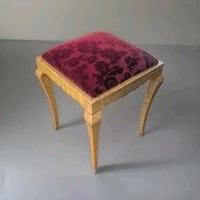 Antiker Schemel, Sitzbank roter Samt, neu gepolstert, Biedermeier um 1860+-