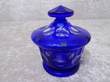Überfangglas Design Dose Bonbonniere - Schliffdekor - Böhmen - Vintage - Blau