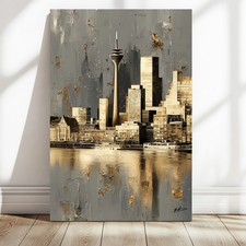 Skyline Düsseldorf Städte Leinwand Bild Gold Grau Wanddeko Wandbilder Kunst 8654
