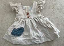 Trachtenkleid, Puppenkleid Leinen / Beige  für Puppen ca. 33 - 37 cm Höhe