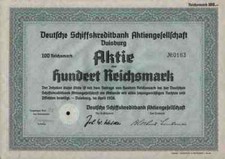 Deutsche Schiffskreditbank AG Hamburg 1938 Bremen Duisburg Commerzbank 100 RM