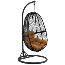 Luxus Hängesessel FUN XL Gestell Schwarz mit Korb Schwarz und Kissen Braun