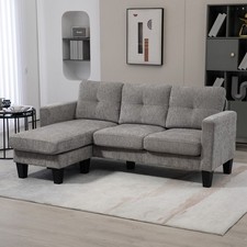 HOMCOM Ecksofa, Eck-Couch mit umkehrbarer Chaiselongue, Chenille-Optik, Braun