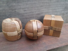 3 Stück Puzzle 3D Holzpuzzle Kugel Ball Fass  Würfel Geduldspiel Denkspiel