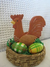  Osternest ~ Osterkörbchen - Holzhühnchen und 3 Eier ~ Kunstgewerbe ~  Landhaus 