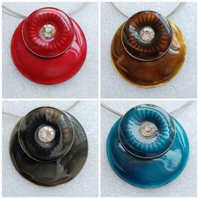 Damen Modeschmuck Kette Stahlseil runder Metall Anhänger freischwebend Farbwahl 