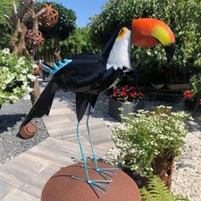 Gartenfiguren große Tiere – Tukan handgefertigt Metall wetterfeste Gartendeko 