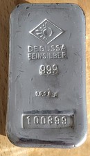 Silberbarren Degussa 1 Kilo kg Feinsilber 999 Barrenform Sargform