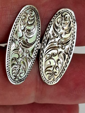 Antike Manschettenknöpfe 900 oval  florale Verzierung Jugendstil Art Deco