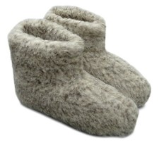 Hüttenschuhe, Hausschuhe, Stiefel aus reiner Schafwolle, Schurwolle, Leder Sohle