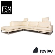 FSM Clarus Leder Ecksofa Creme Sofa Couch Funktion Recamiere links