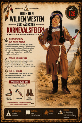 Indianerkleid mädchen 128 - indianerkleid,