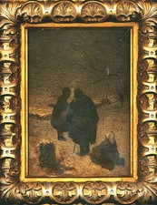 Gemälde Winterlanmdschaft Signiert unleserlich,Holzrahmen auf Holz, Öl,