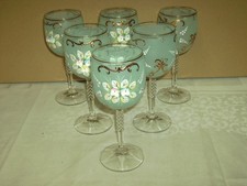 6 alte Weingläser, Stielgläser Bohemia, Emailmalerei Handbemalt mit Vergoldung