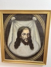 ölgemälde antik Antlitz Jesus Christus Schweißtuch Kreuzweg Ostern Face Alt Rar