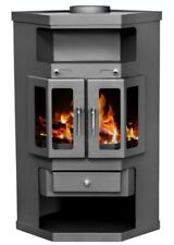 EEK A Eck-Kaminofen Victoria Panama2 mit Flügeltüren, schwarz, dauerbrandfähig