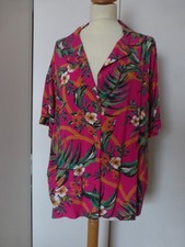 Damen Hawaii Bluse Baumwolle Vintage Pink 46 48 Revers Kragen großer Ausschnitt