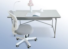 Kinderschreibtisch KINTO Premium, höhenverstellbar, Eiermann-Gestell + Linoleum