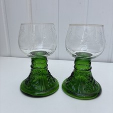X2 Vintage Roemer / Römer Hock grüne Kelche graviert Traube & Rebe