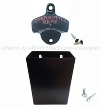 USA WANDFLASCHENÖFFNER & Metall Auffangbehälter für 50 Kronkorken STARR X Set 