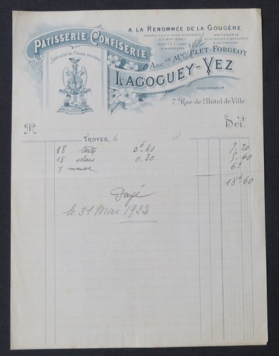 Rechnung troyes 1922 - rechnung,