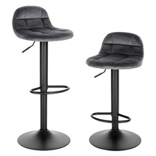 EUGAD 2er-Set Barhocker drehbare Barstühle mit Lehne Samt höhenverstellbar Grau