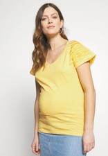 Mamalicious Damen T Shirt Gelb Größe L Weitausschnitt Umstandsmode Kurzarm