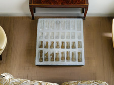 Weißer Marmor/Onyx & Fossil Korallenstein Schachfiguren-Set - Nur Figuren Gesche