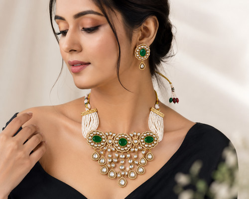 Grüne kundan perlenkette set - perlenkette,