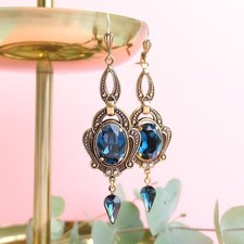 Jugendstil Ohrringe Gold Blau