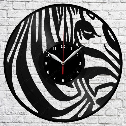 Zebra vinyl record wall - zebra, clock