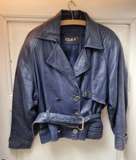 Vintage Damen Lederjacke GLAN, starke Patina-echtes 80s Original*Gr.S*Dunkelblau