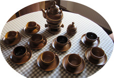  Teeservice aus Staffel braun Keramik 21 teilig Dachbodenfund Schrankfund