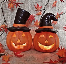 ❀ Kürbis Windlicht Keramik Halloween Hexe Hut Kürbiskopf bis 24cm Teelichthalter