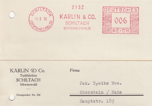 Schiltach postkarte 1938 - postkarte,